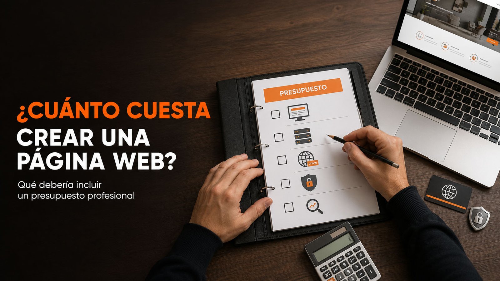 Emprendedor analizando el presupuesto y los servicios incluidos en el desarrollo de una página web