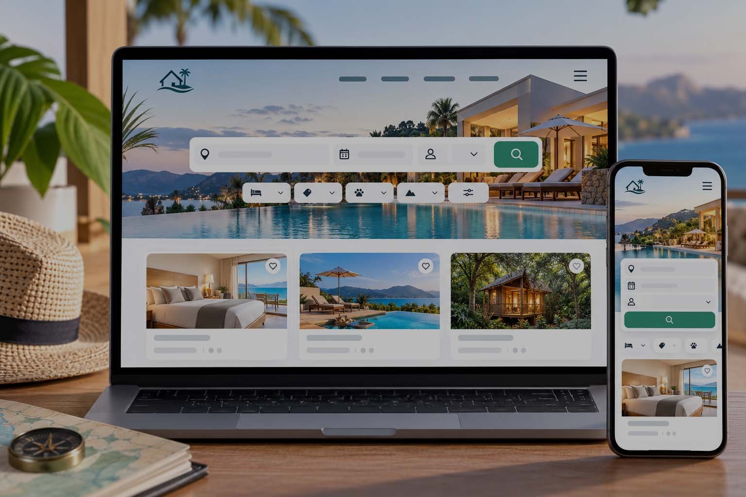 Página web moderna para hotel y emprendimiento turístico con buscador, filtros y diseño responsive