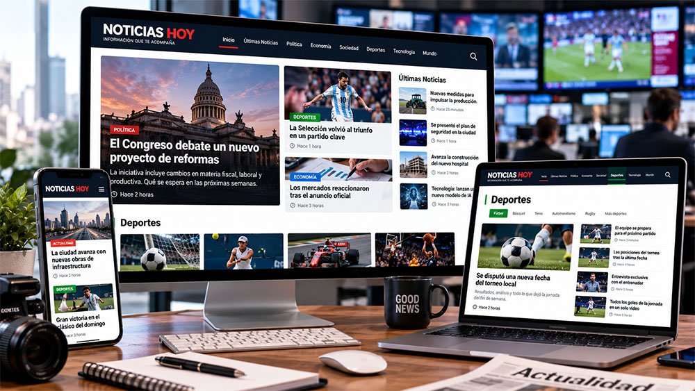 Diseño web de un diario online con noticias de actualidad, deportes y artículos digitales.